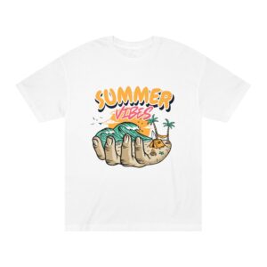 summer vibes unisex classic tee, beach t shirt, vacation outfit, lightweight summer wear, fun graphic tee, gift for beach lovers